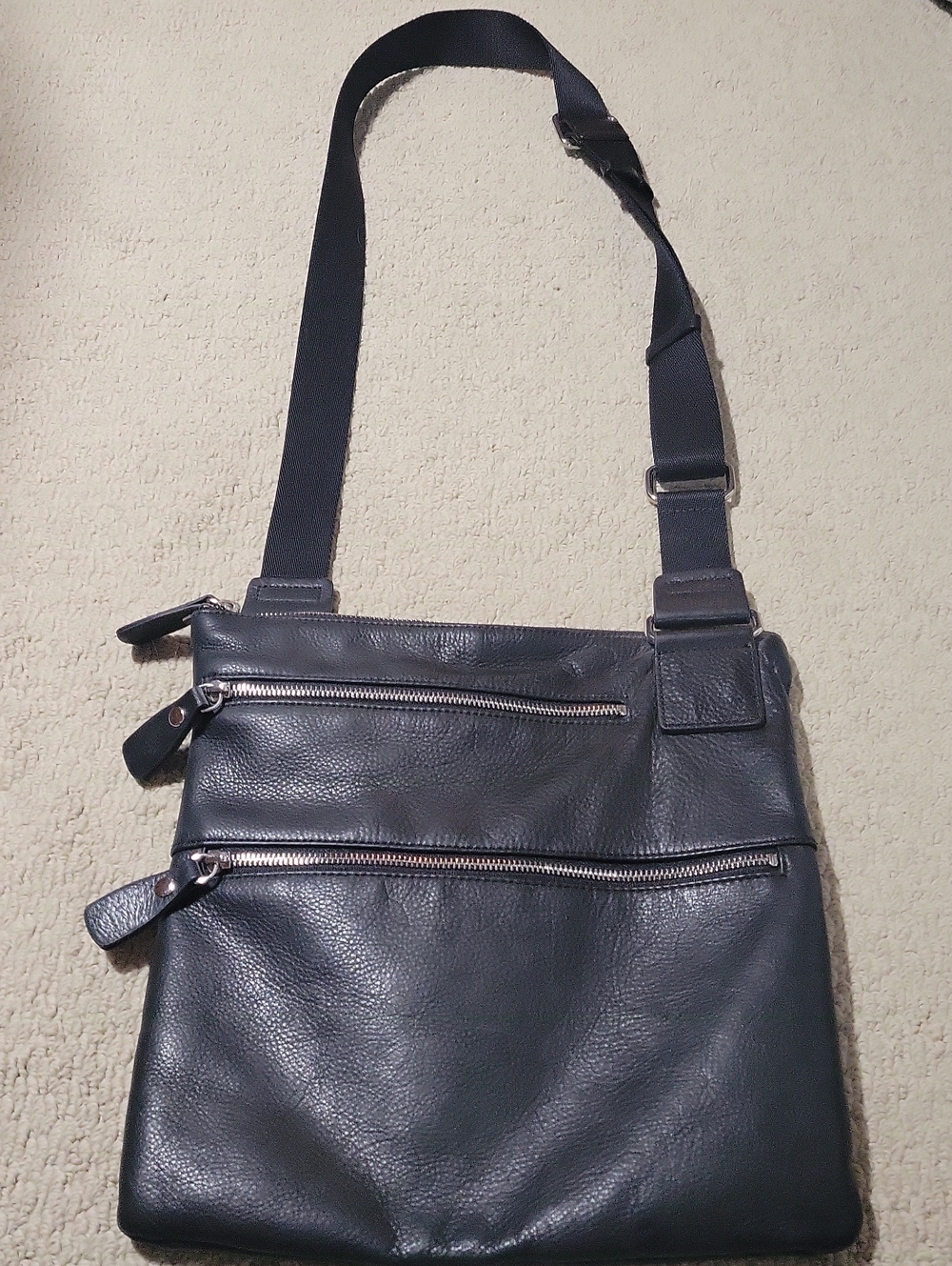 Margot Black Leather Messenger Crossbody Bag